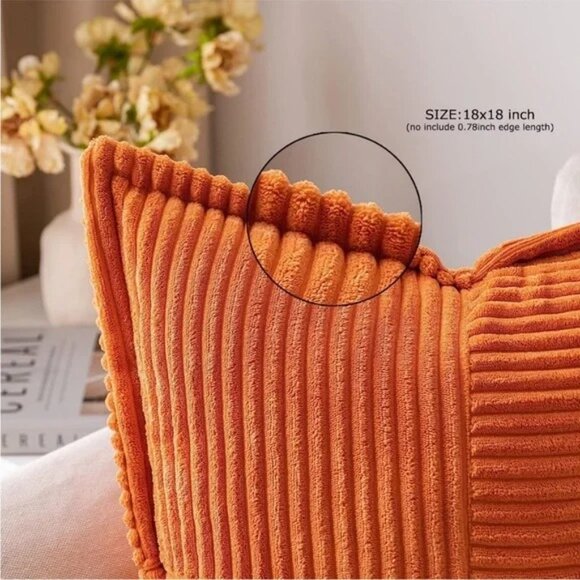 Orange Striped Texture Corduroy Decorative Farmhouse Luxury Soft Pillow CoverSet - Picture 3 of 5